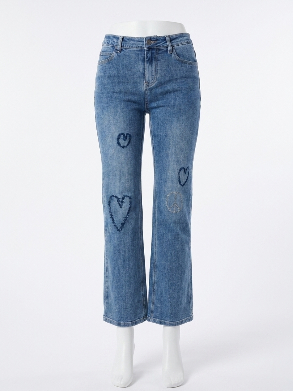 NEW CHARLIE B stretch straight leg heart print jean in blue